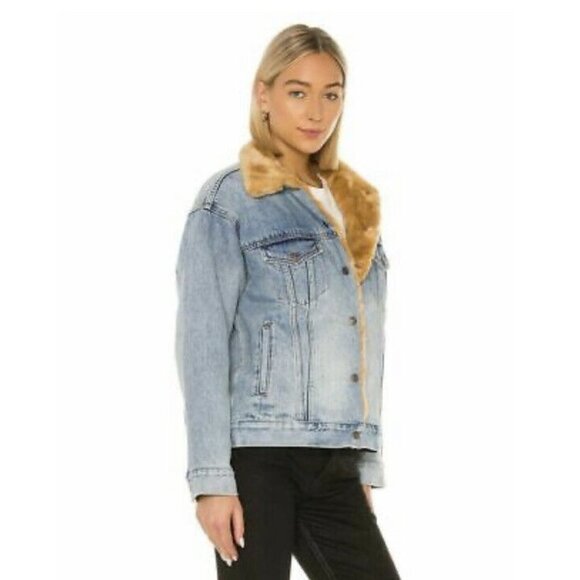 Levis Women Kara Jacket Blue Faux Fur Lined Pockets 100% Cotton‎ Vintage Sz L - Picture 5 of 9